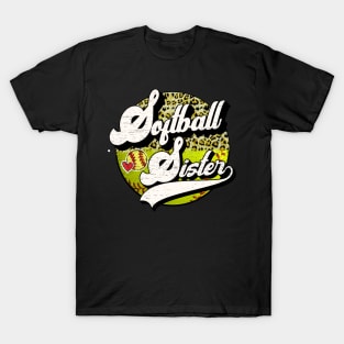 Softball Sister Vintage Leopard Softball Family Matching T-Shirt